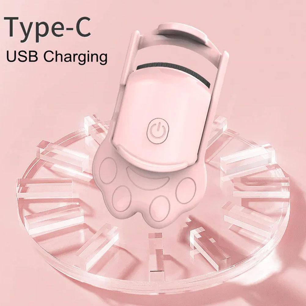 (White) Heated Eyelash Curlers Cat Paw Electric Heated Eyelash Curler USB Eyelash Curler Lash Curling Tool for Women Eyes Makeup Tool for Natural Curling with Heating 2 Level Temp Last All Day