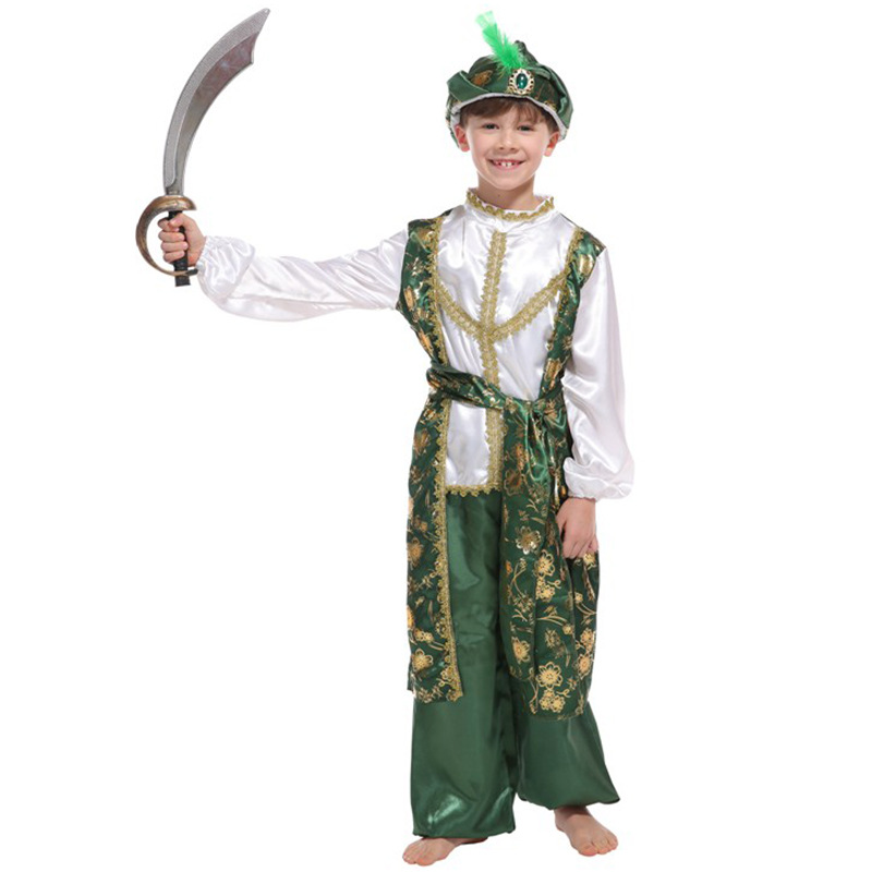 (110~120cm) Arab Prince Costume Outfit Halloween Carnival Cosplay Party Fancy Dress Up