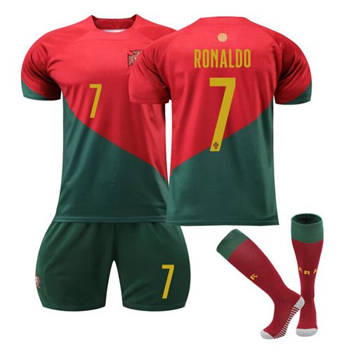World Cup Kids Boys Football Kit Portugal Home Ronaldo Training Jersey Set