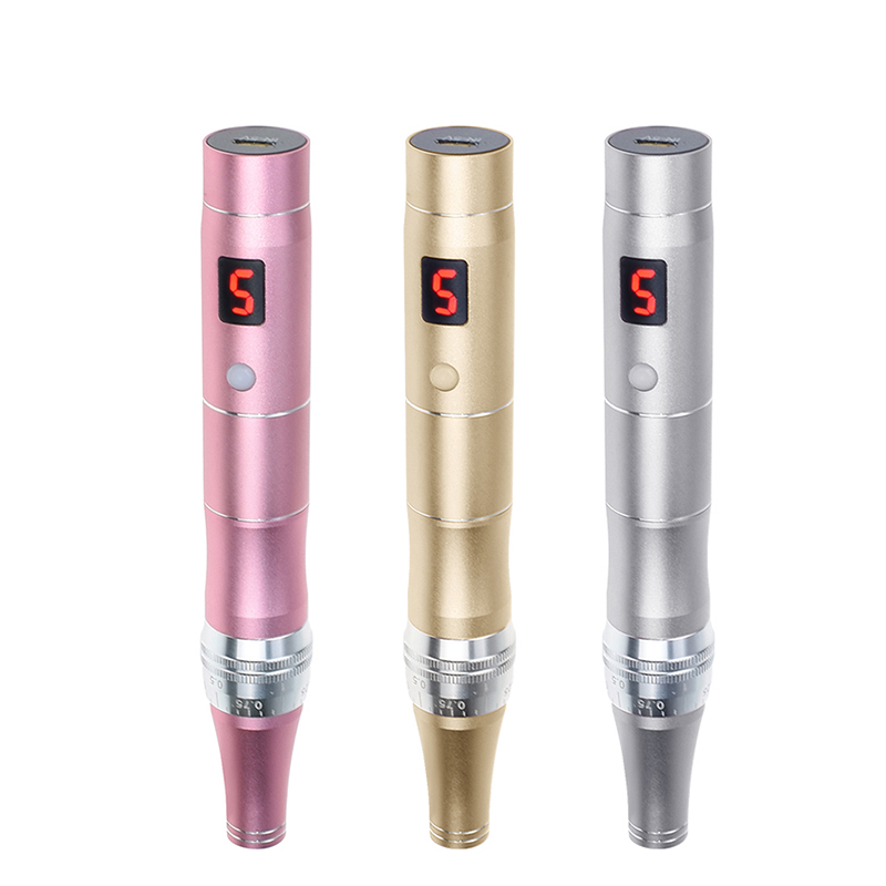 (Gold) Microneedling Pen Wireless Professional Electric Derma Pen Needles Auto Home Mts Tattoo Pen Skin Care Beauty Tool Kit Anti-Aging Mesotherapy Traetment.