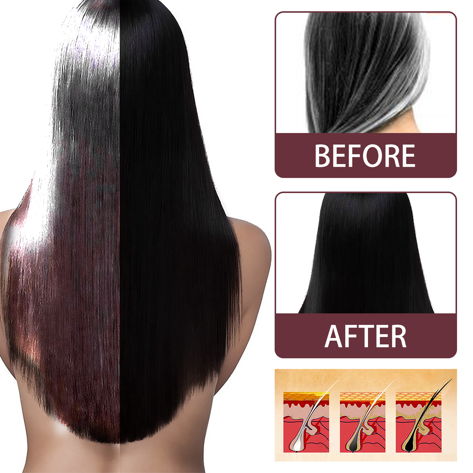 Herbal Black Hair Liquid Hair Darkening Spray Anti Gray Hair Scalp Nourish Spray Hair Treatment Polygonum Multiflorum Essence Bright Hair Care 100ml