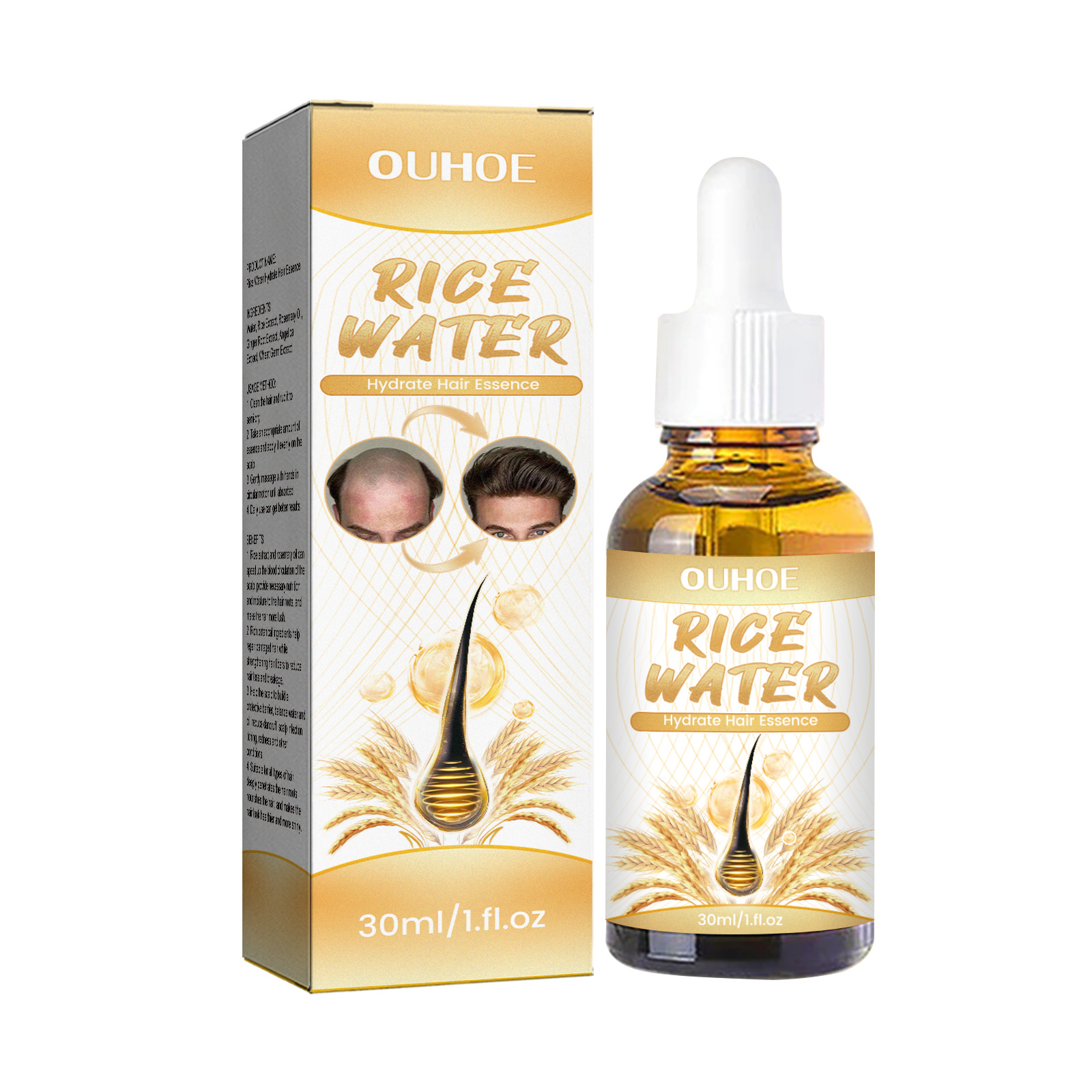 Rice Water HGrow Hair Essence Hair Serums Hair Care Longer Stronger Healthier Fuller Thicker Hair For Women 30ml
