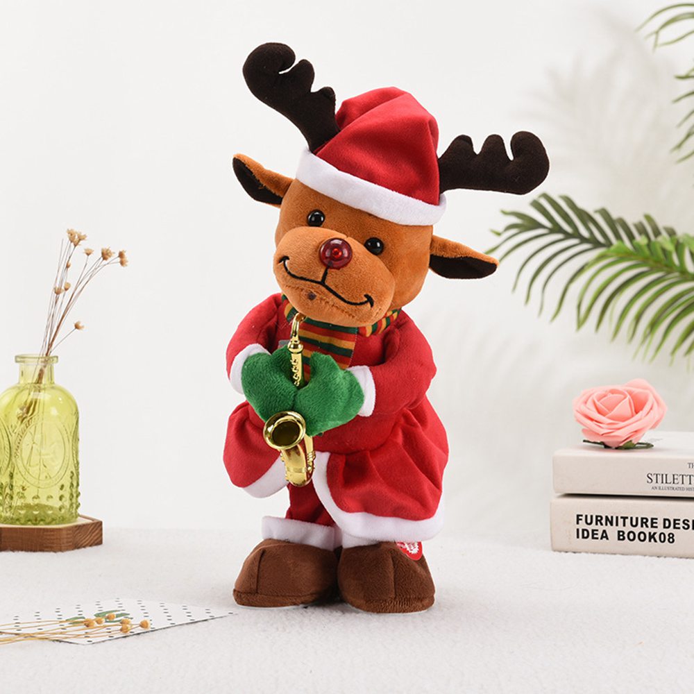 (Saxophone Christmas Tree) Electric Singing Dancing Christmas Santa Plush Toy 40cm Kids Creative Xmas Decorations Plush Doll with Music ＆ Recording Function Battery Operated Plush Toys Gifts for Home Party Xmas Decor