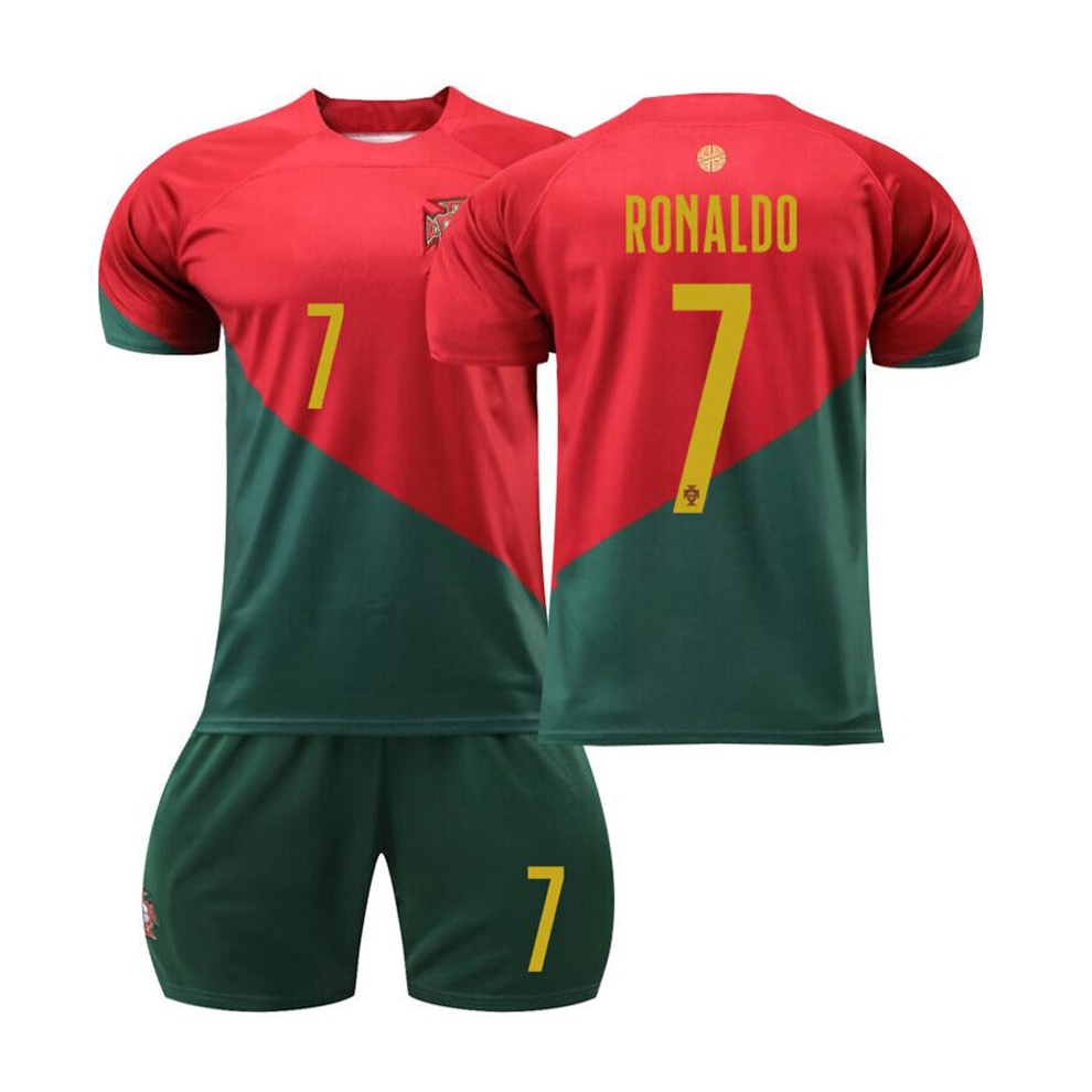 (Kids 16) Football Jersey Kits World Cup Ronaldo Number 7 Kids Adults Boys Youths Soccer Training Suit with Socks Outdoor Indoor Sportswear Gift