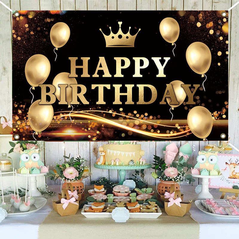 Happy Birthday Backdrop Banner Sign Poster Large Fabric Glitter Balloon Fireworks Sign Birthday Photo Backdrop Background for Birthday Party Decoration
