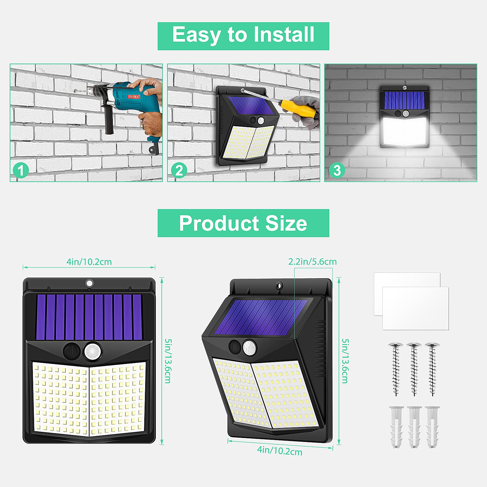 144 LED Security Lights Outdoor Motion Sensor Garden Fence IP65 Waterproof External Sensor Solar Lights for Front Door Yard Garage