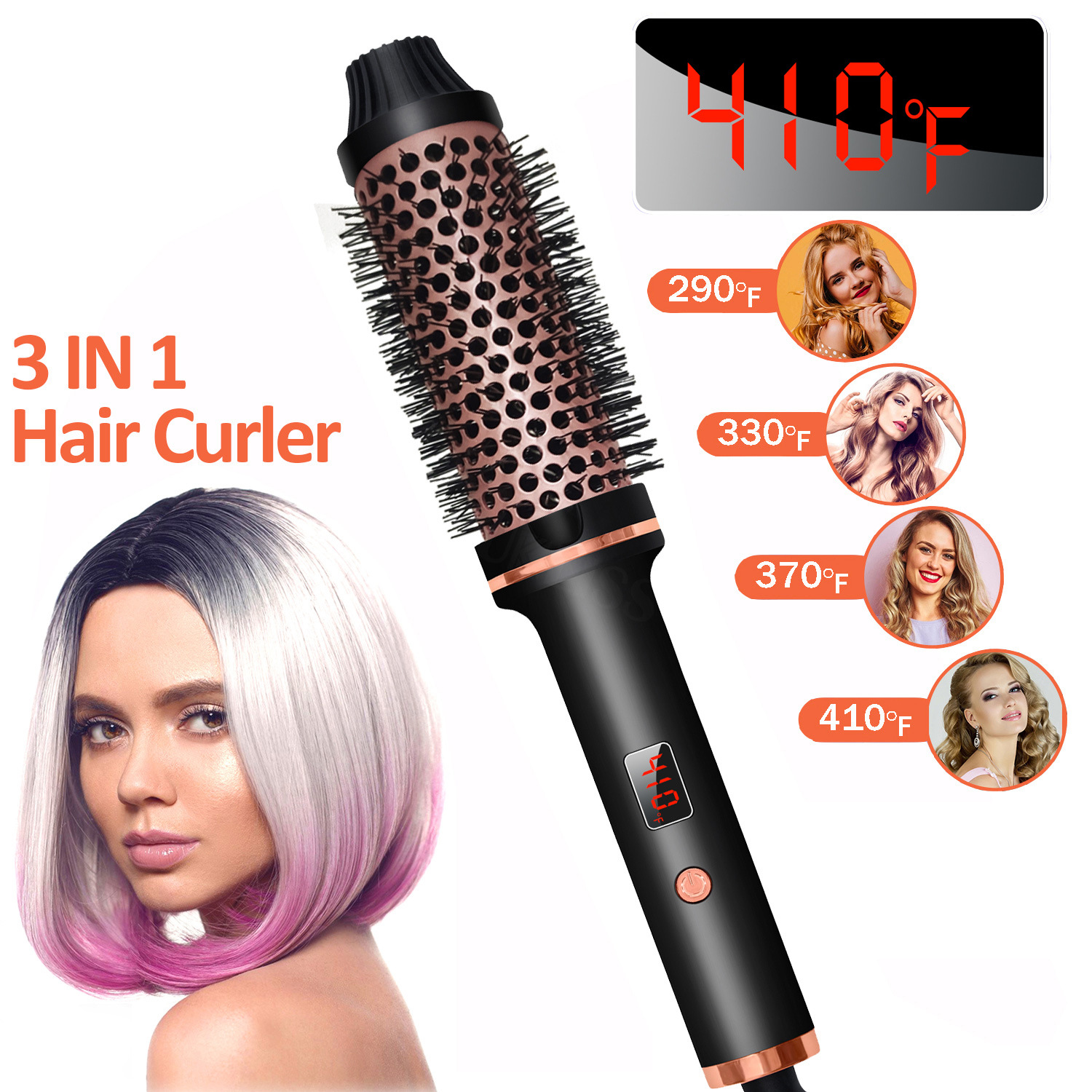 3 in 1 Professional Hair Curler Brush Curling Brush Digital Display