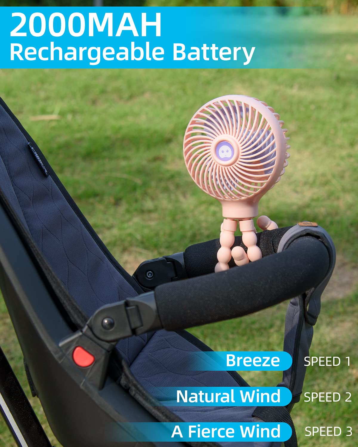 Fan Clip on Stroller Fan Rechargeable Portable Baby Buggy Fan Cooling Handheld Handheld Travel Holiday Essentials