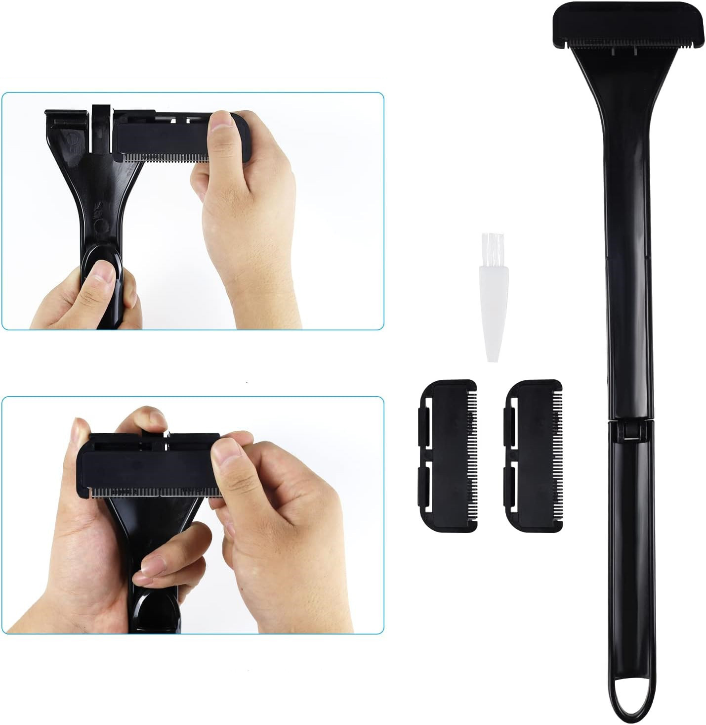 Adjustable Long Handle Manual Back Hair Shaver for Men Foldable Razor with Replaceable Blades