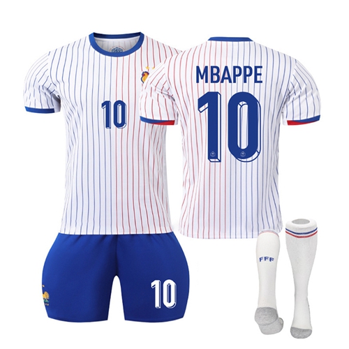 Football Kit for Kids 2024 France Away Euro 2024 Jersey Kit with No.10 Mbappe Football Jersey Set Soccer Shirts Football Training Tracksuit Activewear
