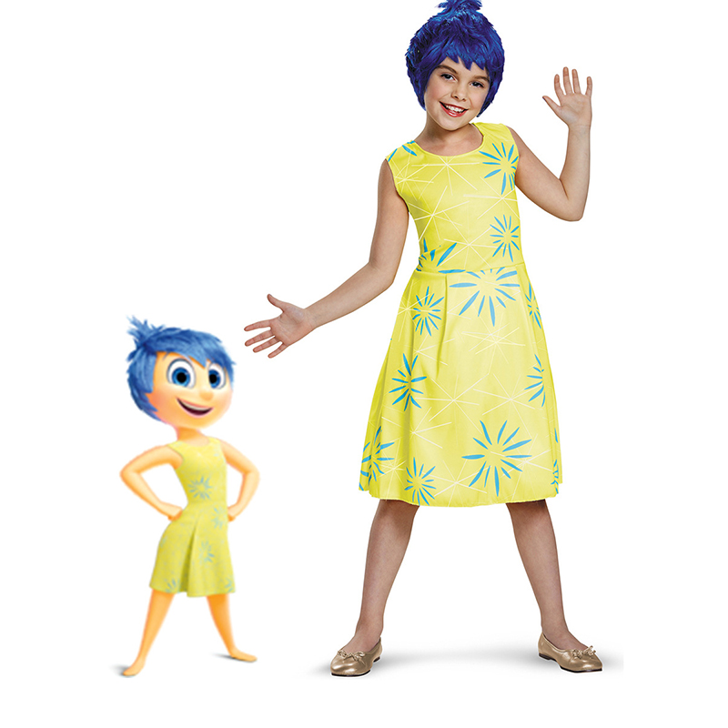 (Size 110) Disney Inside Out 2 Cosplay Costume Joy Cosplay Girls Fancy Dress Up Deluxe Child Costume Jumpsuit for Anime Character Fans Role Play