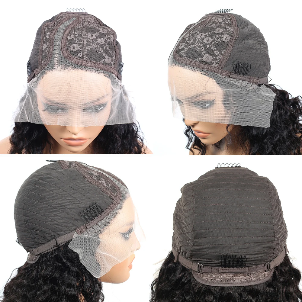 (Side Part 8inches) Bob Lace Wig Black Curly For Women Deep Water Curly Wave Human Hair Wigs 100 Percent  Remy Natural Hair Short Lace Frontal T Part Wig