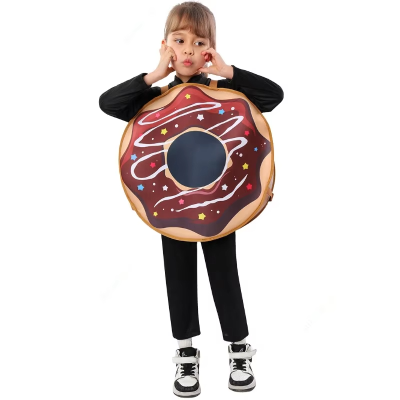 (S(105~115CM)) Kids Costume Dress Up America Donut Costume Outfit Funny Food Costume for Toddler Halloween Fancy Dress