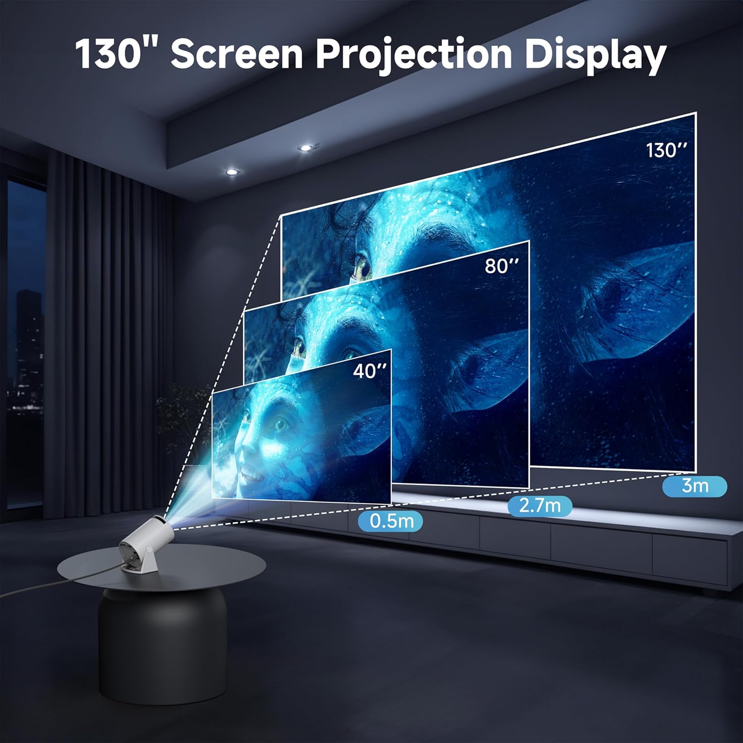 (White) Mini Projector with WiFi BT Portable Projektor 4k Full HD1080P Support Auto Keystone Rotatable Smart Outdoor Projector with Android OS White