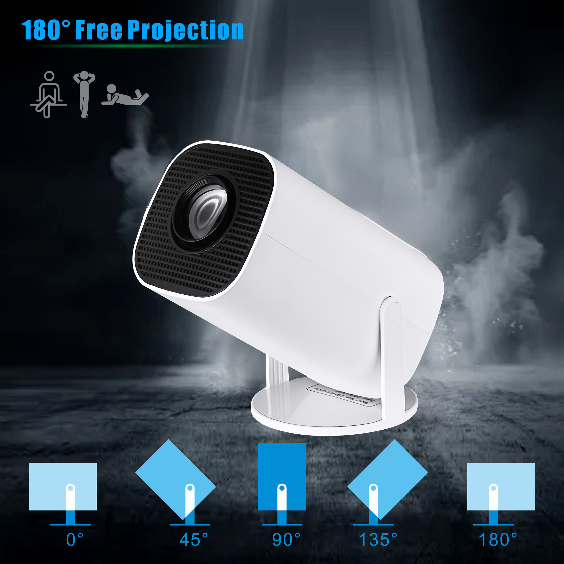 (White) Smart Projector Support 4K HD Wifi Projector Android WIFI BT 1080P Auto Keystone Home Cinema Beam Outdoor Portable Projectors