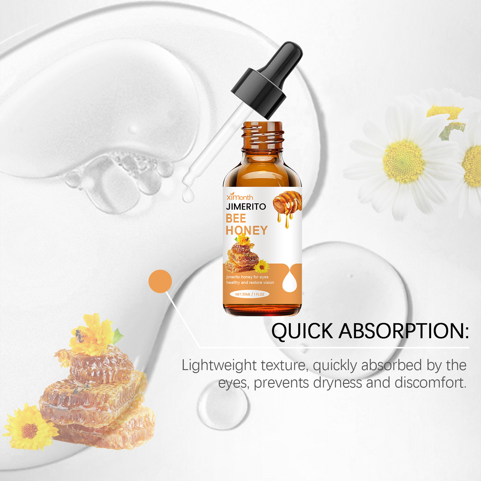(1 PC) Eye Care Solution Bee Honey Eye Drops Fatigue Dry Eyes Astigmatism Blurred Vision Reliever Refreshing Moisturizing Improve Eyesight Soothing Eye Care Products