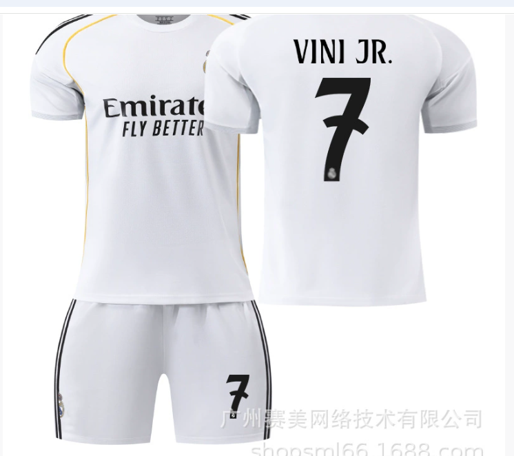 (2~3 Years) 2026 Season Madrid Home No 7 VINI JR. Kids Football Kit Football Jersey Sport Soccer Training T Shirt Round Neck Tops Running Gym Exercise Training UK