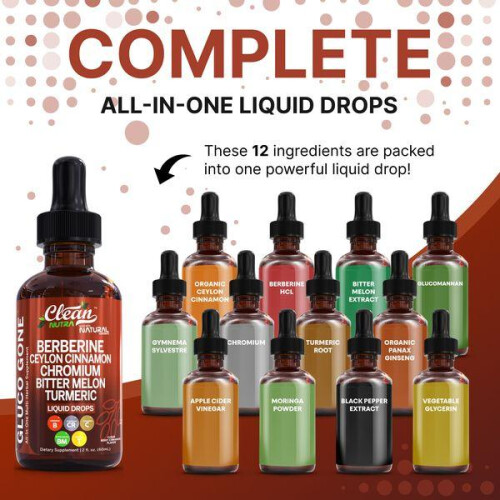 (5 Bottles) Organic Ceylon Cinnamon Berberine Liquid Drops Supplement with Bitter Melon Extract Glucomannan Gymnema Chromium Turmeric Organic Panax Ginseng