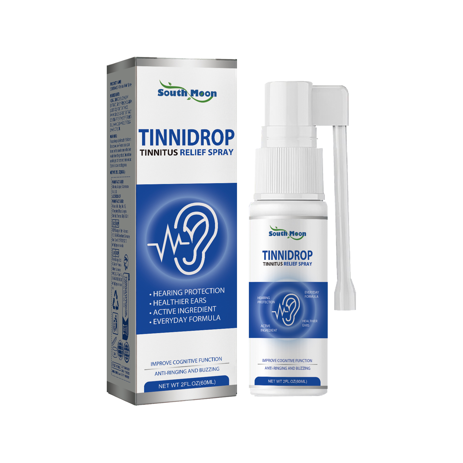 60ml Tinnitus Relief Spray Quick Dry Formula Ear Cleaning Solution Gift for Parents Wife Husband