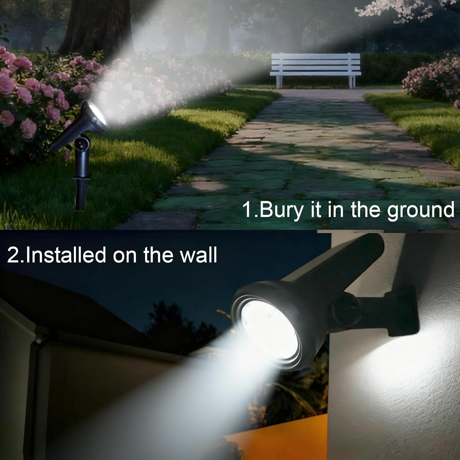2 Pack Solar Lights Outdoor Garden,6500K LED Solar Spot Lights 3 Modes IP65 Waterproof Garden Uplighters Solar Powered Solar Flood Lights Cool White