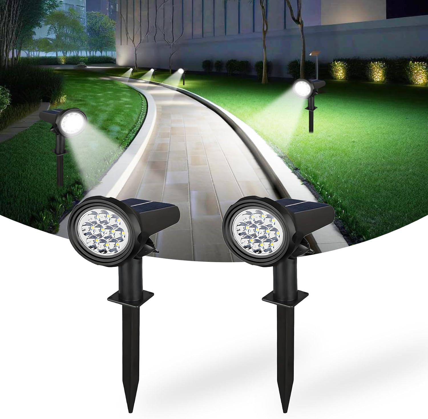 2 Pack Solar Lights Outdoor Garden,6500K LED Solar Spot Lights 3 Modes IP65 Waterproof Garden Uplighters Solar Powered Solar Flood Lights Cool White