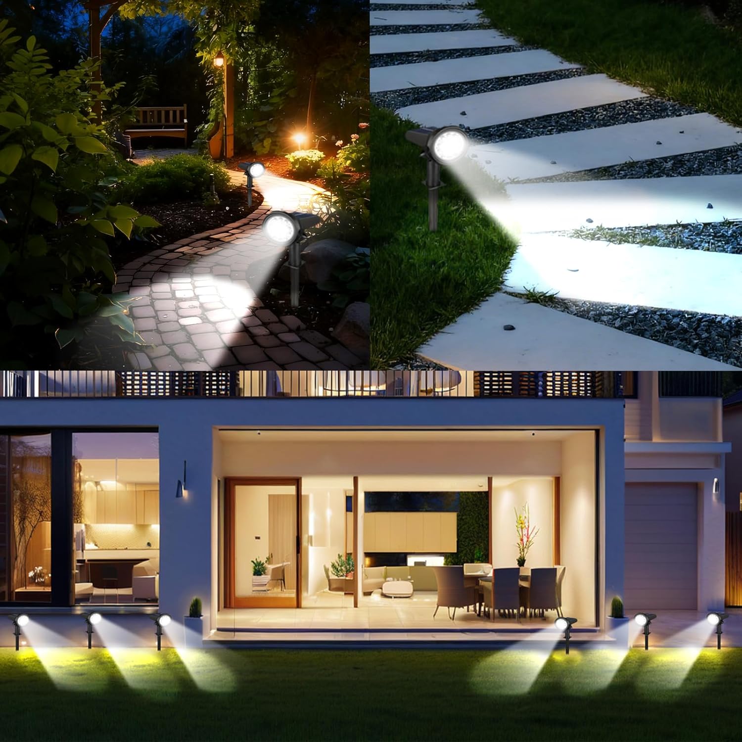 2 Pack Solar Lights Outdoor Garden,6500K LED Solar Spot Lights 3 Modes IP65 Waterproof Garden Uplighters Solar Powered Solar Flood Lights Cool White