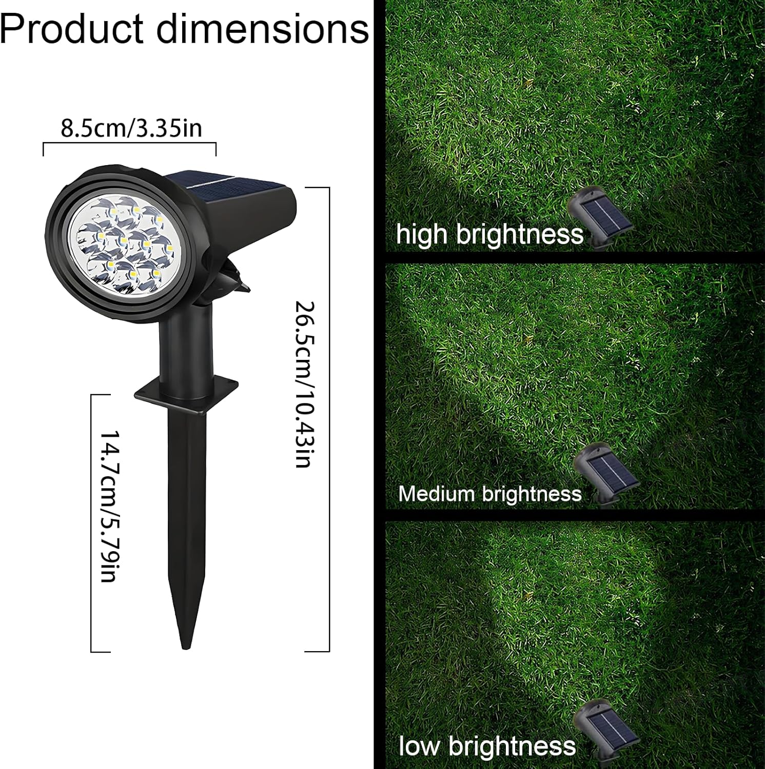 2 Pack Solar Lights Outdoor Garden,6500K LED Solar Spot Lights 3 Modes IP65 Waterproof Garden Uplighters Solar Powered Solar Flood Lights Cool White
