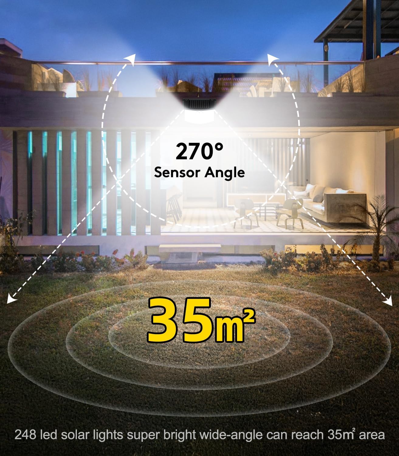 (4 PCS) Solar Lights Outdoor Garden 248 LED Solar Security Light 3 Motion Sensor Modes and 270 Wide Angle Lighting IP65 Waterproof Outside Solar Powered Wall Lights for