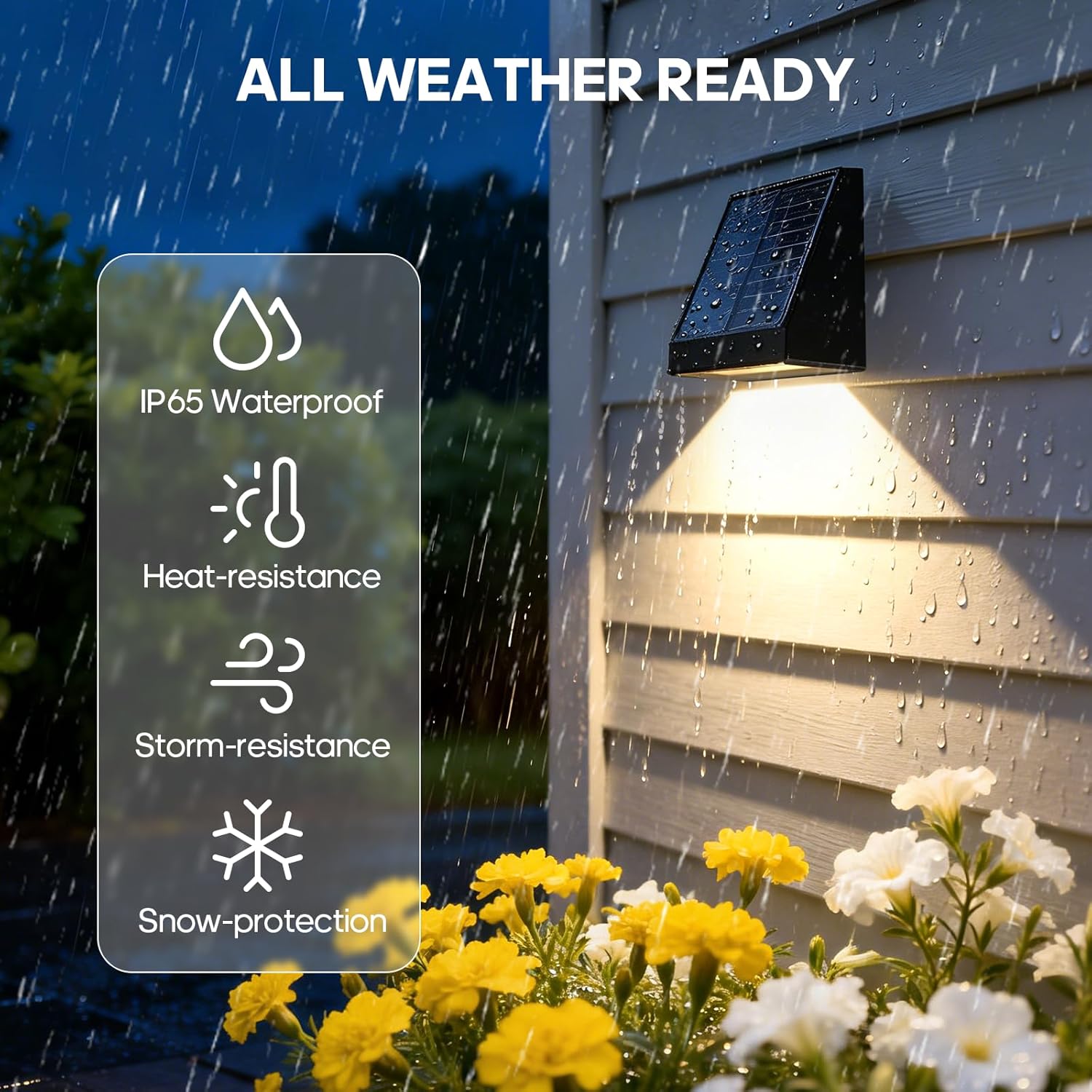 Solar Outdoor Wall Light with Glass Protected Mono Solar Panel Radar Motion Sensor 1800mAh 25-30h Lighting Solar Security Lights IP65 Waterproof 92*49*94mm 