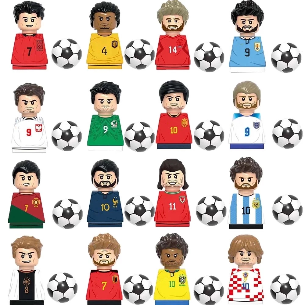 (16 PCS) Kids Toys Soccer World Famous Football Players Figurine Mini Action Building Block Christmas Gifts