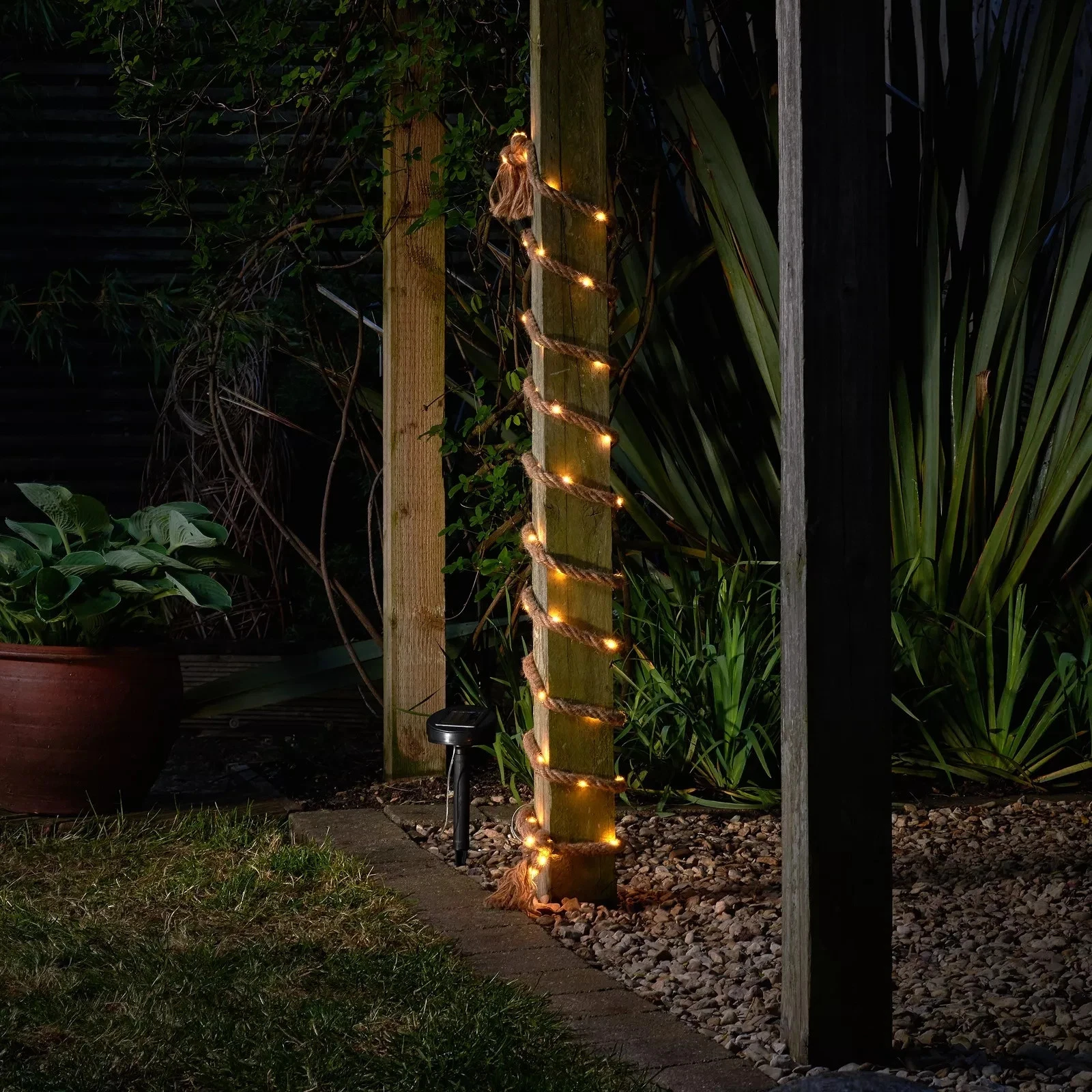 33ft Solar Powered 100 LED Bulb Garden Outdoor Hemp Rope String Fairy Light