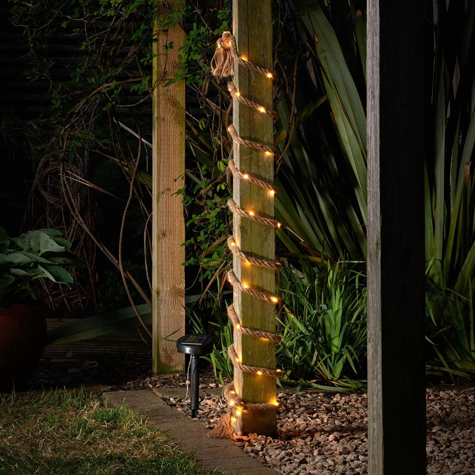 33ft Solar Powered 100 LED Bulb Garden Outdoor Hemp Rope String Fairy Light