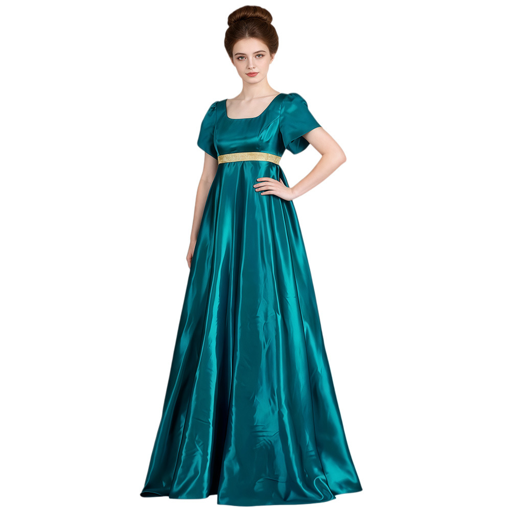 (120CM) Kids 19th Century Satin Regency Dress Victorian Ball Gown Bridgerton Cosplay Costume for Girls Party Performance