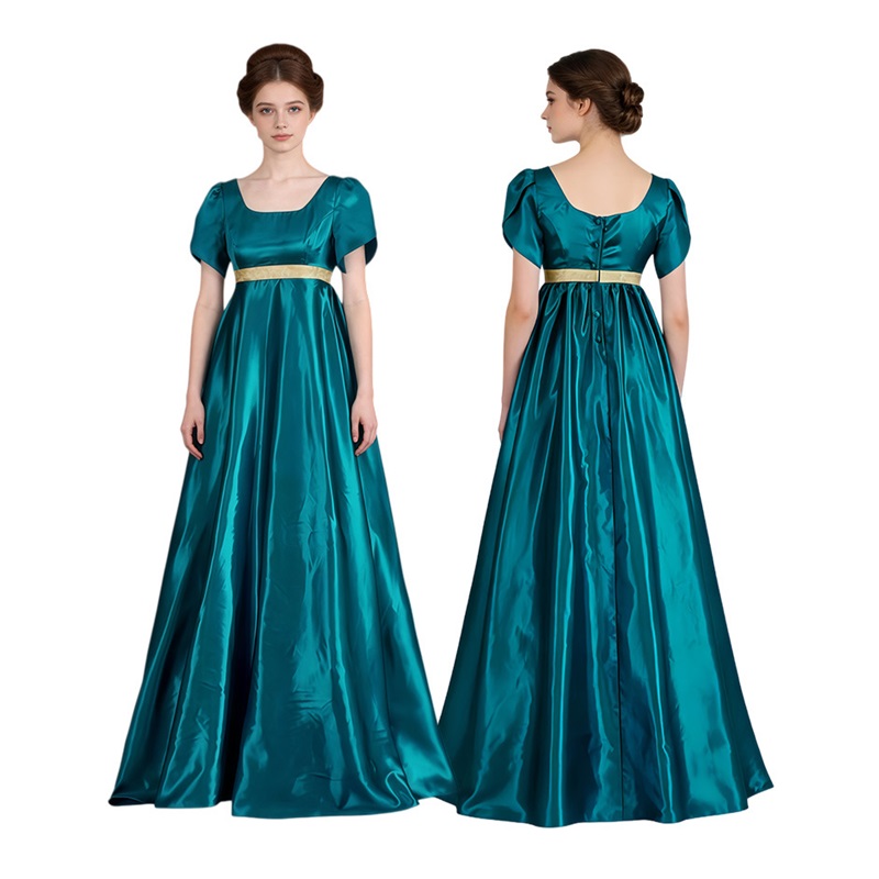(120CM) Kids 19th Century Satin Regency Dress Victorian Ball Gown Bridgerton Cosplay Costume for Girls Party Performance