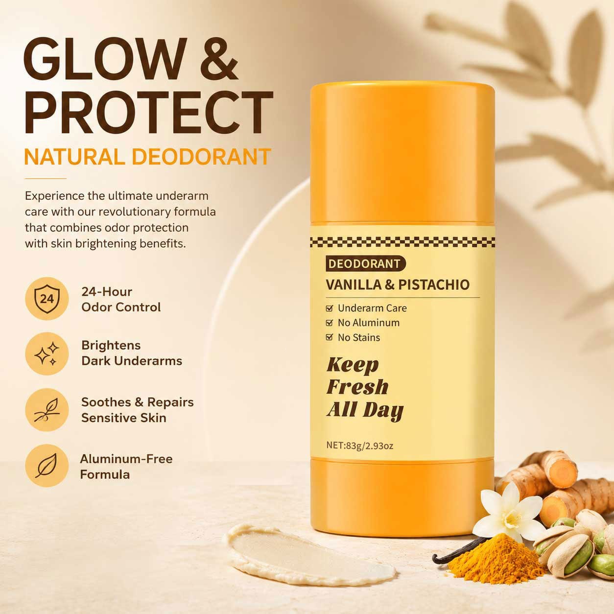 Kojic Acid Turmeric Aluminum Free Deodorant Balm For Odor Control And Gentle Skin Care 83g