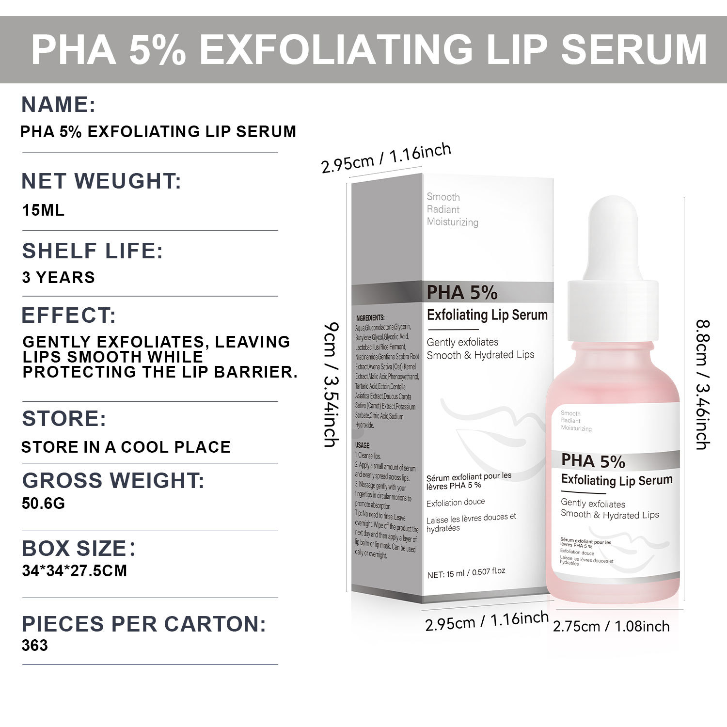 PHA 5 Percent Lip Serum Moisturizing Hydrating For Dry Lips Daily Lip Care Treatment