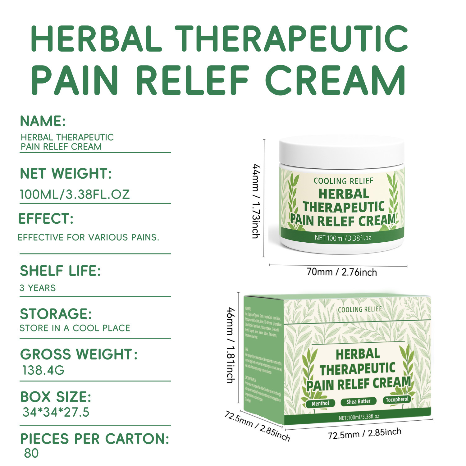 Natural Herbal Pain Relief Balm For Soothing Aching Muscles And Stiff Joints Daily Massage Body Care 100ml