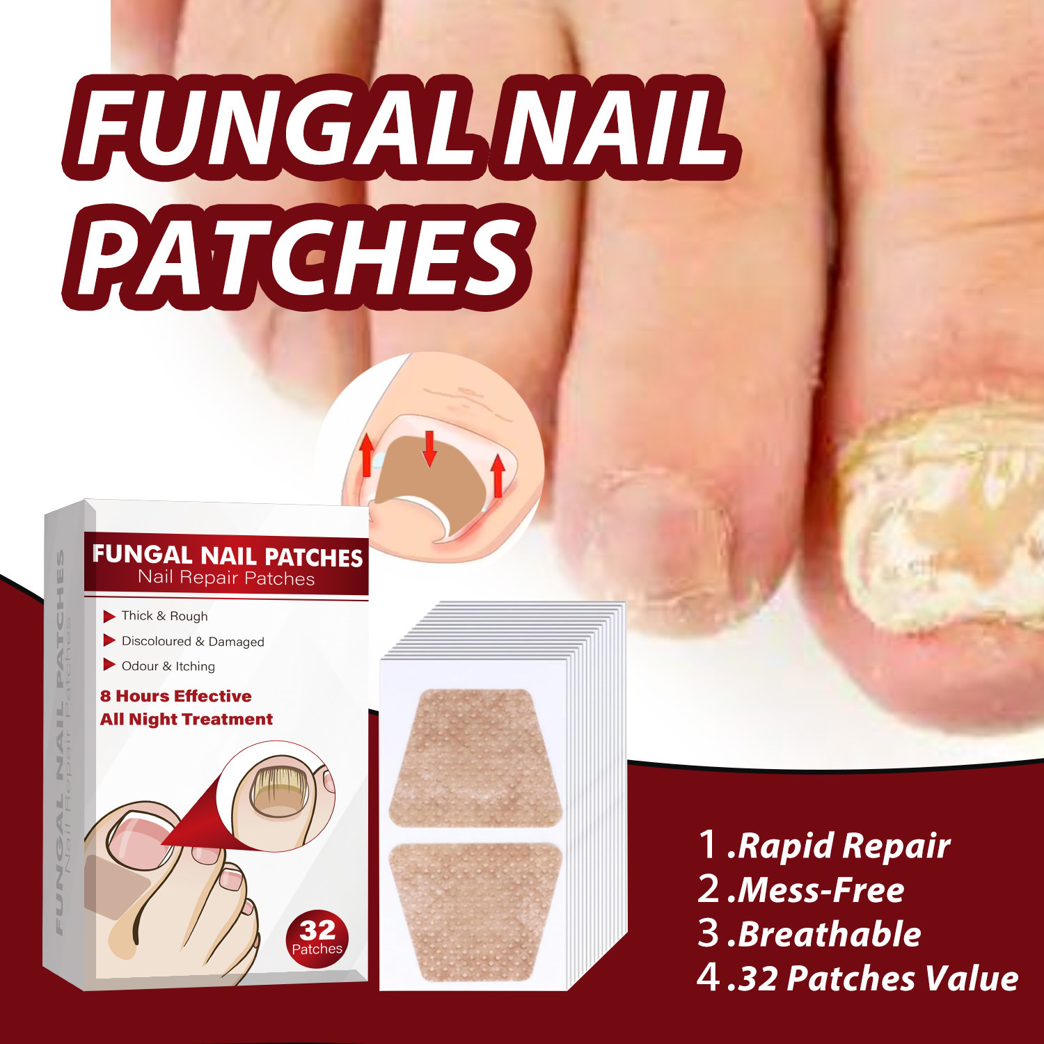 Nail Fungus Repair Patch For Toenail Care Softening Thickened Nails Daily Home Treatment 32 Patches