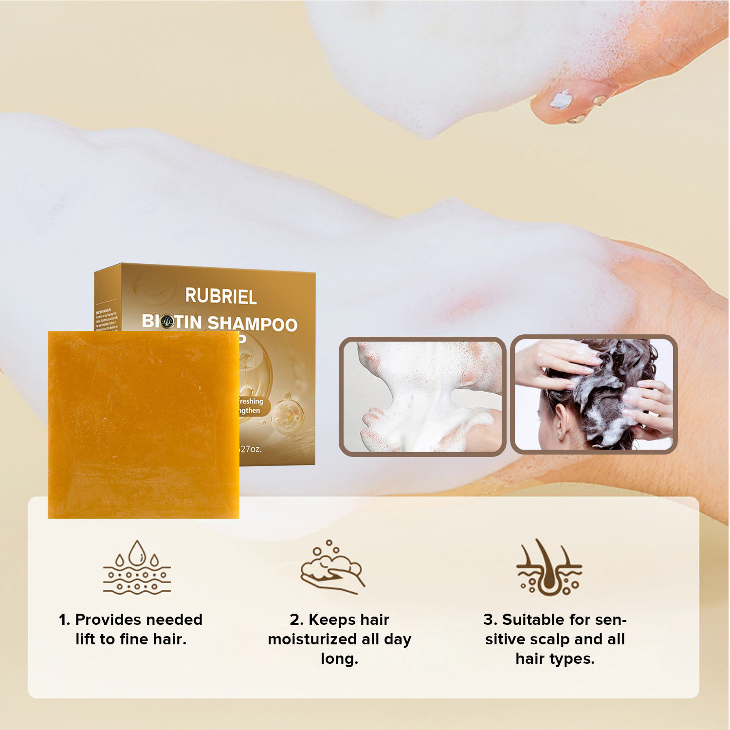 Biotin Shampoo Bar For Hair Growth Nourishing Scalp Strengthening Roots Dry Damaged Hair Care 100g
