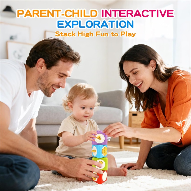 Montessori Activity Cube Busy Board 12-in-1 Travel Toys Airplane Car Educational Activity Stacking  Sensory Toys for Toddlers