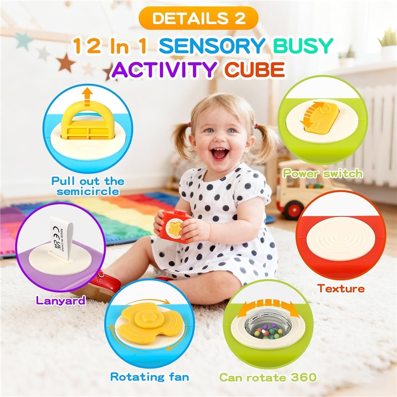 Montessori Activity Cube Busy Board 12-in-1 Travel Toys Airplane Car Educational Activity Stacking  Sensory Toys for Toddlers