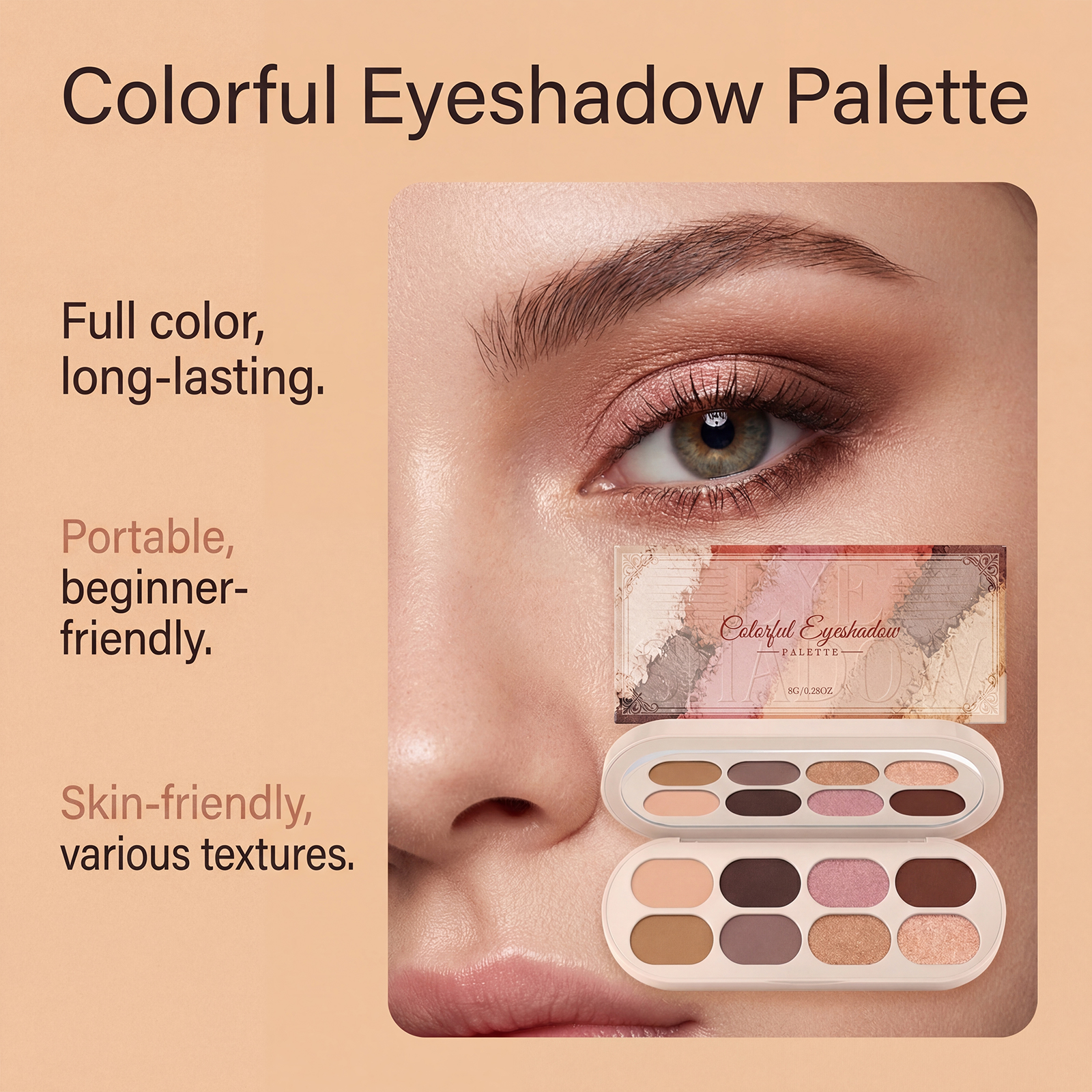 Colorful Eyeshadow Palette Light Glossy Pigmented Mini Fine Powder Rich Shades Daily Office Suitable Compact Smooth Delicate Vibrant