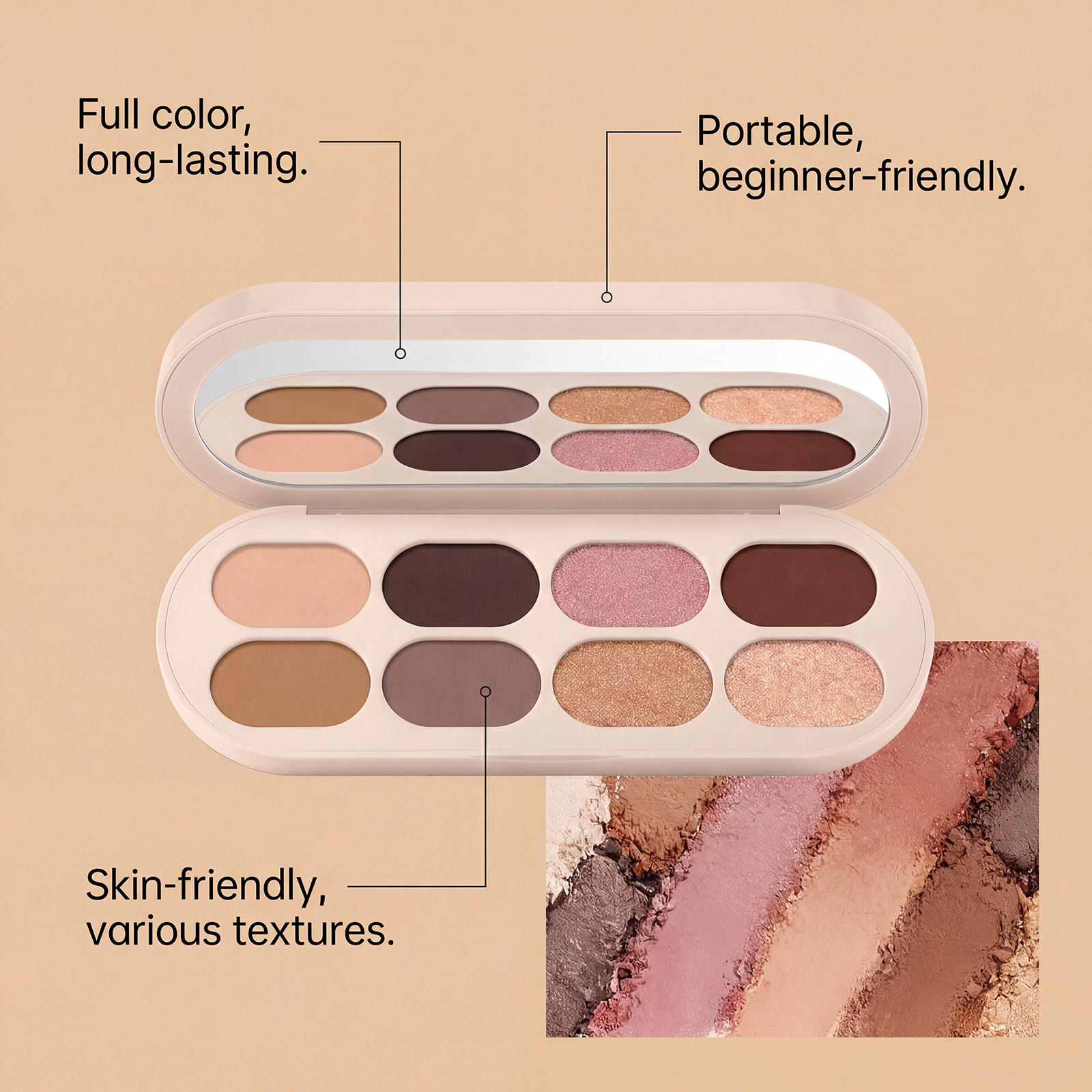 Colorful Eyeshadow Palette Light Glossy Pigmented Mini Fine Powder Rich Shades Daily Office Suitable Compact Smooth Delicate Vibrant