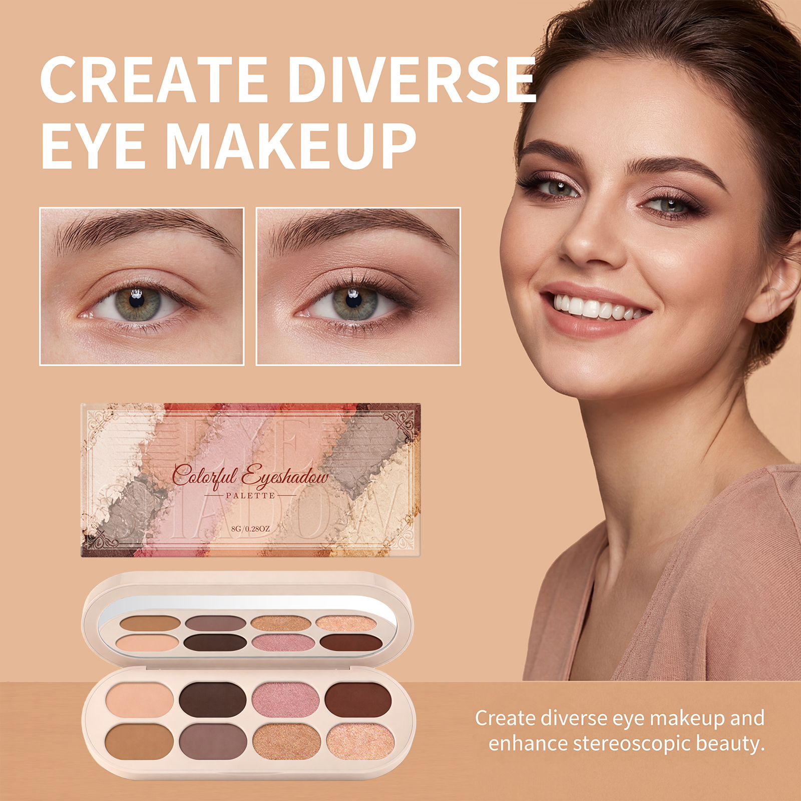 Colorful Eyeshadow Palette Light Glossy Pigmented Mini Fine Powder Rich Shades Daily Office Suitable Compact Smooth Delicate Vibrant