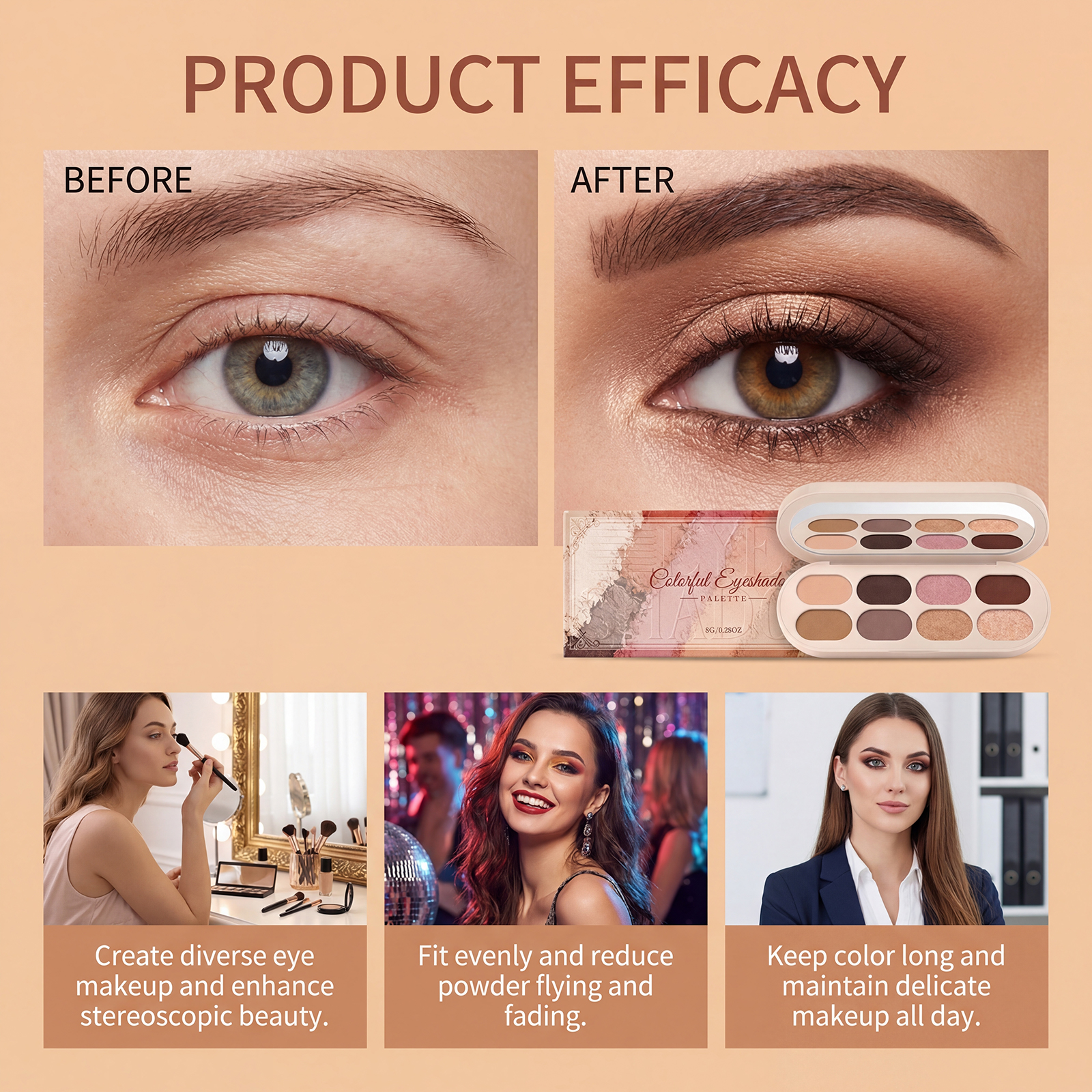 Colorful Eyeshadow Palette Light Glossy Pigmented Mini Fine Powder Rich Shades Daily Office Suitable Compact Smooth Delicate Vibrant