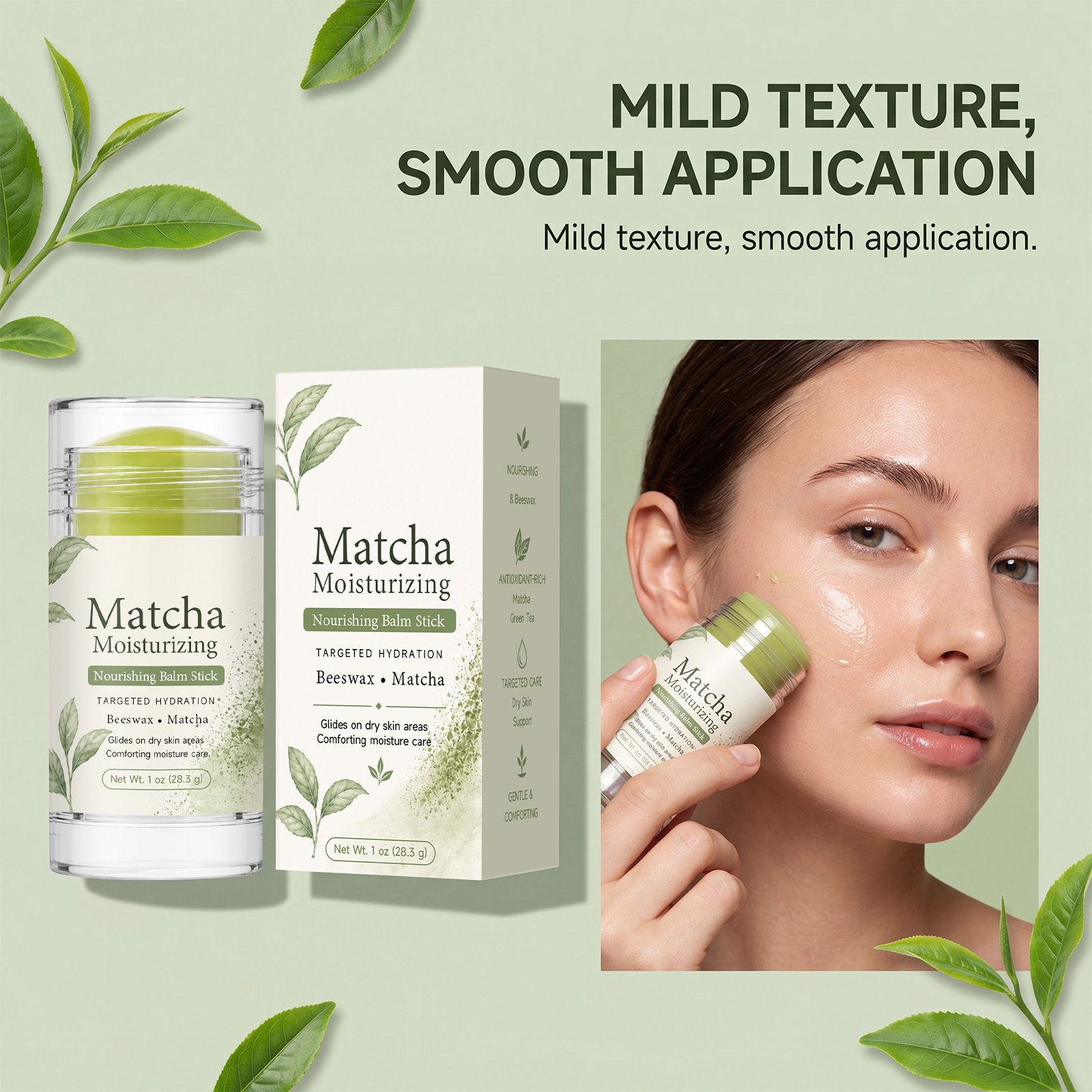 Matcha Moisturizing Skin Stick Soft Smooth Delicate Containing Plant Essence For Facial Pre Makeup Skincare