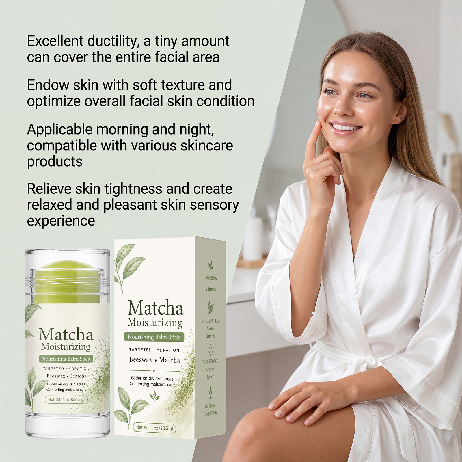 Matcha Moisturizing Skin Stick Soft Smooth Delicate Containing Plant Essence For Facial Pre Makeup Skincare