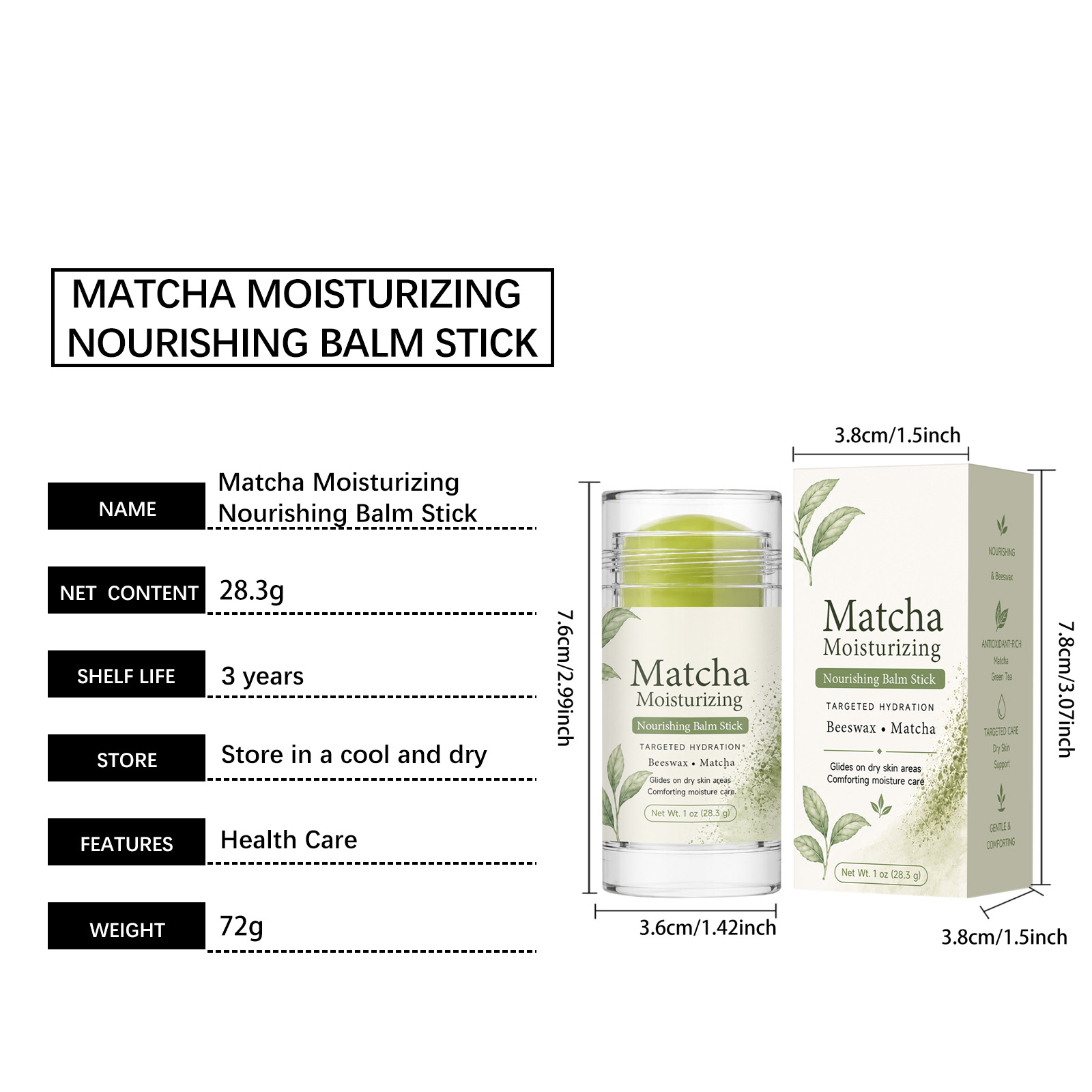 Matcha Moisturizing Skin Stick Soft Smooth Delicate Containing Plant Essence For Facial Pre Makeup Skincare