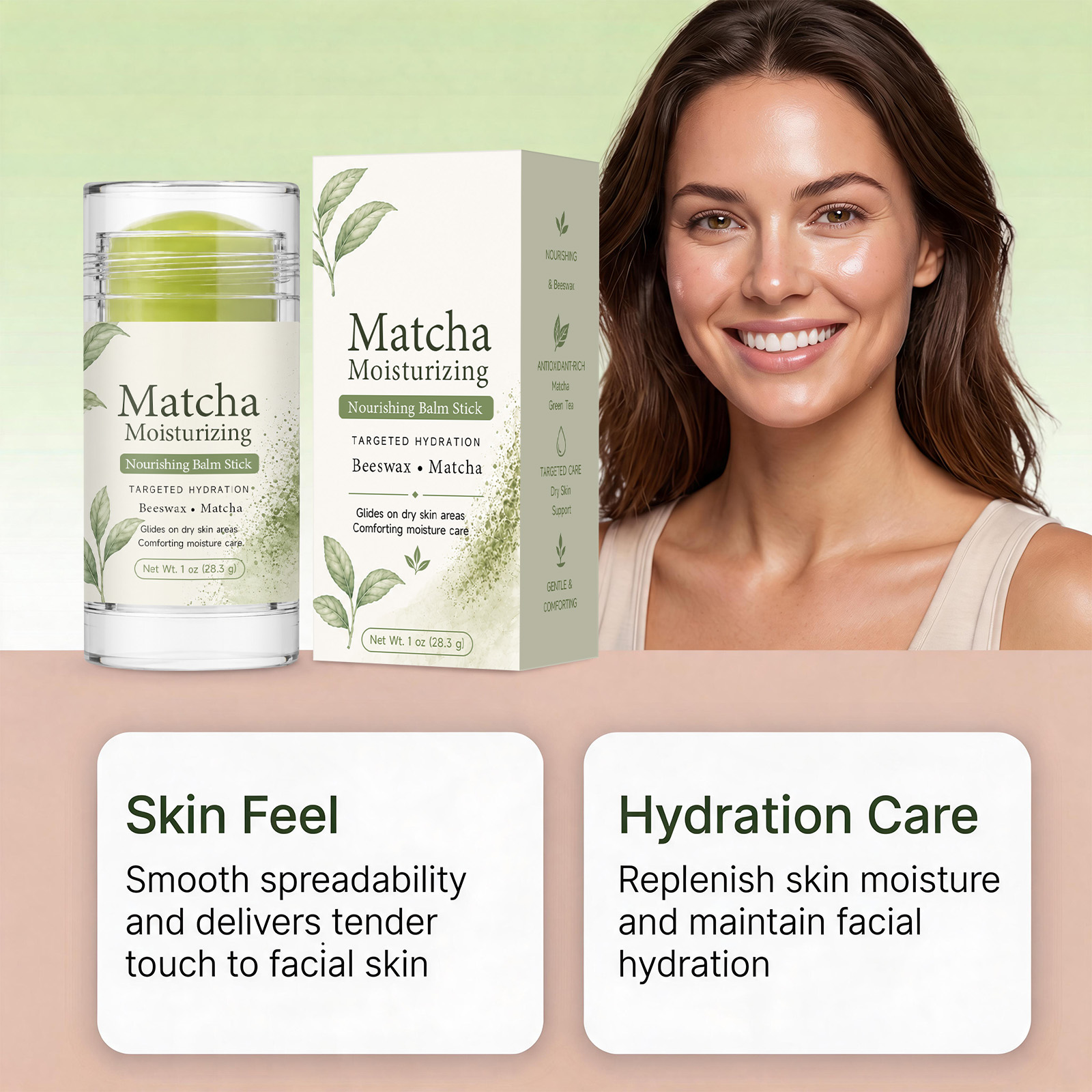Matcha Moisturizing Skin Stick Soft Smooth Delicate Containing Plant Essence For Facial Pre Makeup Skincare