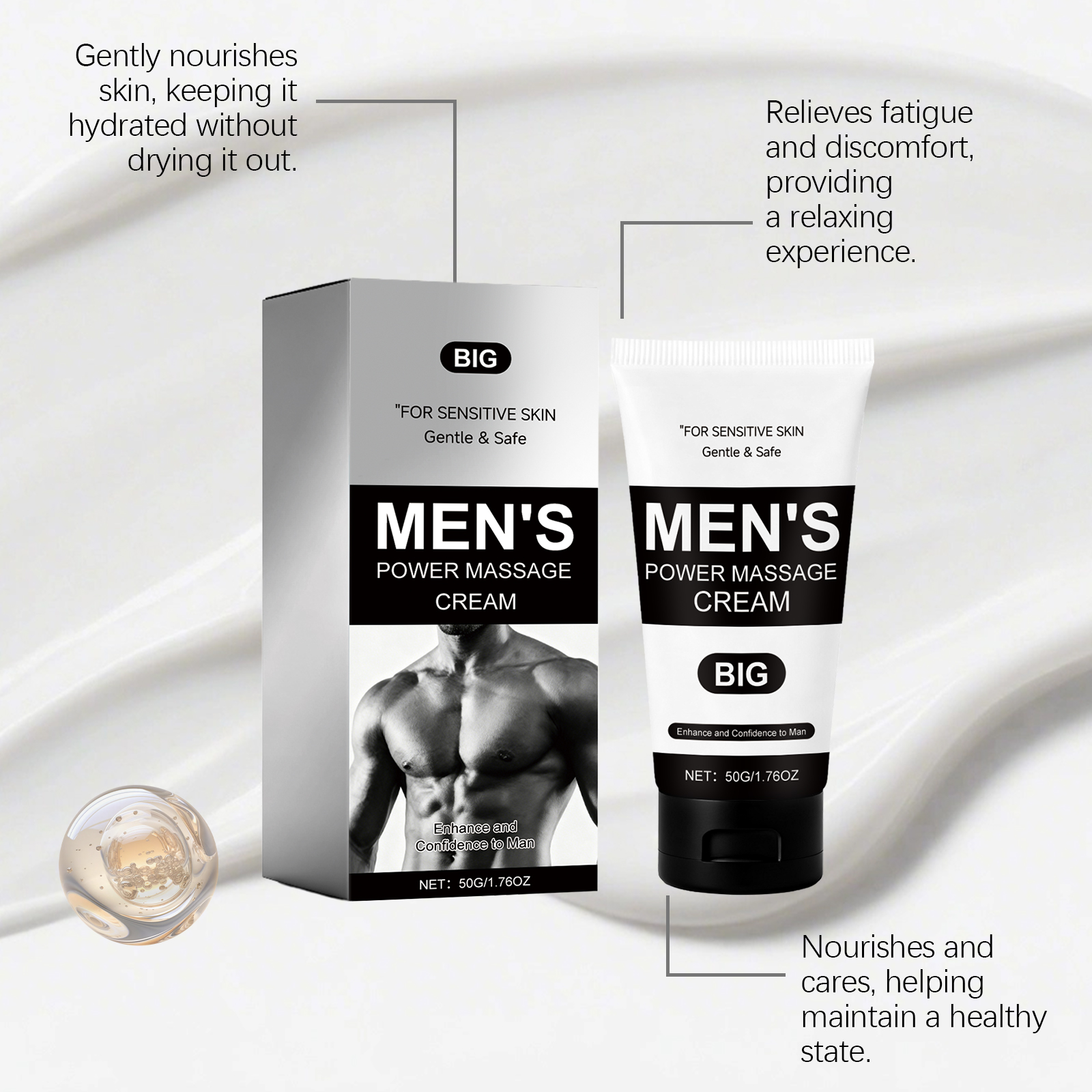 Male Care Cream Mild Formula Plant Essence Boost Skin Vitality Gentle Care Nourish Body Treatment Deep Moisturizing Natural Extract Healthy Complexion